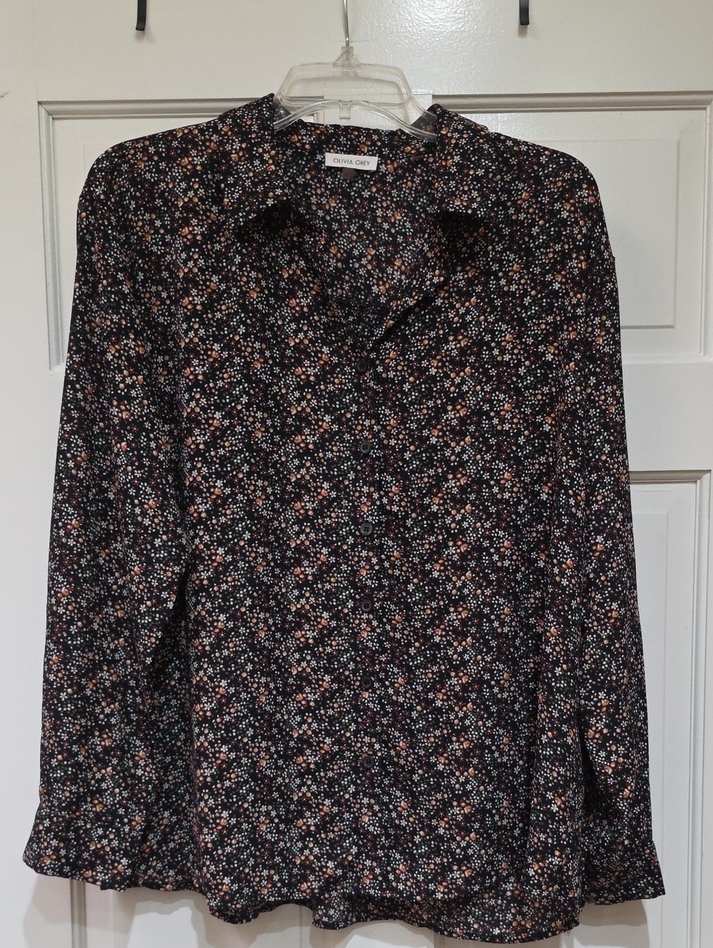 Olivia Grey Black Floral Button-Down Shirt